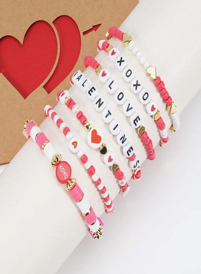 Lonext Valentine’s Day Bracelets Sweet Charms Beaded Stretch Bracelet for Women Rose Flower Love Heart Bracelets Set for Valentine’s Day - Image 3